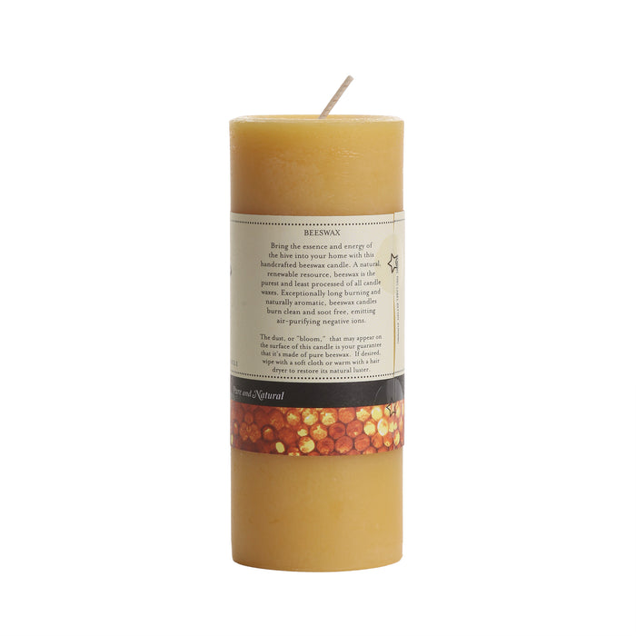 The Big Dipper Wax Works 100% Pure Beeswax Pillar Candle Natural is a light yellow, cylindrical candle with a wick on top and honeycomb-patterned label, eco-friendly and toxin-free—ideal for your home.