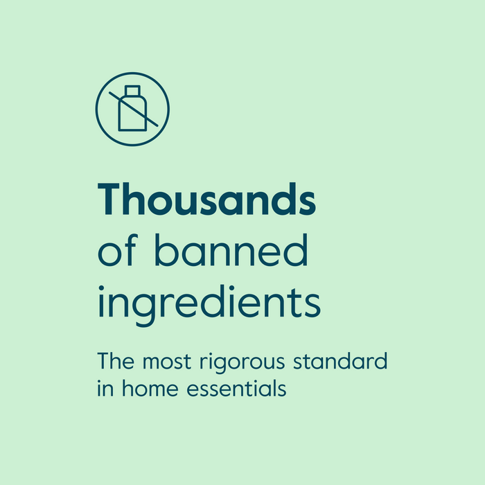 Text on a green background about 3,000 banned ingredients and a higher standard for home products.