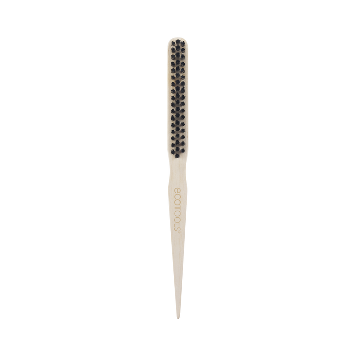The EcoTools Eco Slick Back Brush features a renewable bamboo handle with ecotools in green, slim design, and black widely spaced bristles for styling and detangling—perfect for eco-friendly grooming lovers.