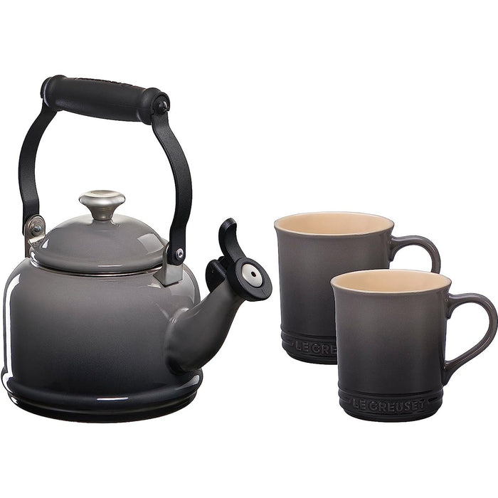 Le Creuset Demi Kettle w/ SS Knob & 2 Mug Set - Oyster