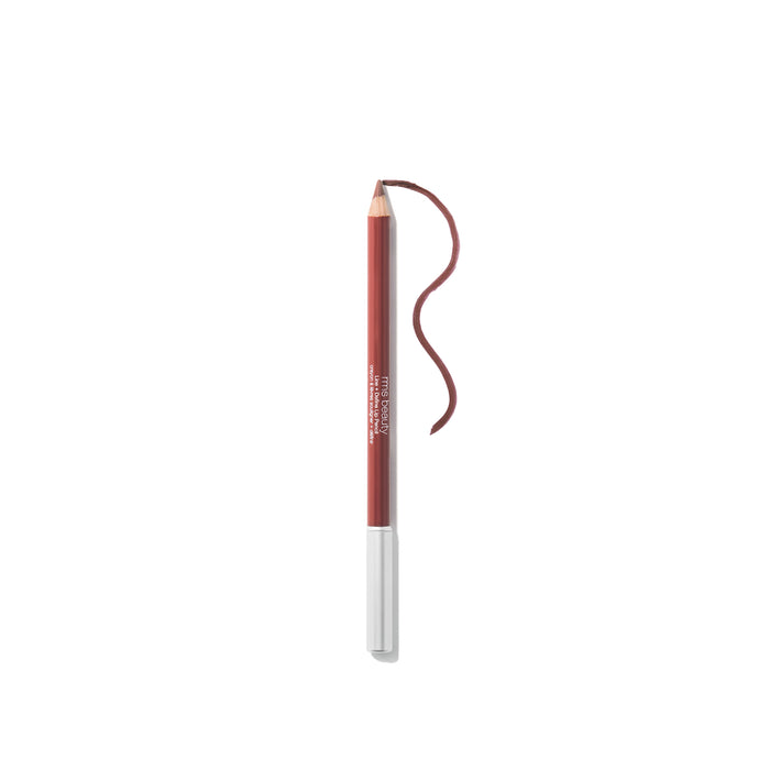 A creamy, richly pigmented red-brown lip liner pencil from RMS Beauty enhances your beauty routine. Its sharpened tip and elegant wavy line ensure precision against a simple white backdrop.