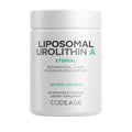 Codeage Liposomal Urolithin A is a white bottle dietary supplement with 60 vegetable capsules, featuring liposomal delivery, Eternal, resveratrol, CoQ10, and Phospholipid Complex.