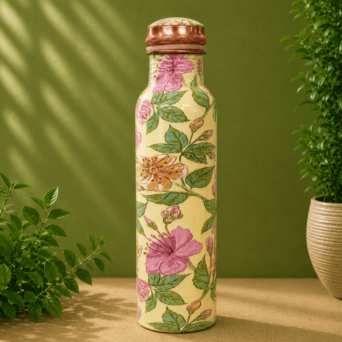 Pure copper water bottle floral print green/rosé/cream – 1 - Só Verde