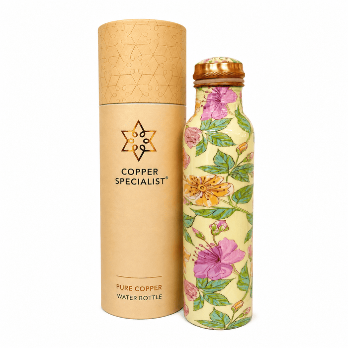 Pure copper water bottle floral print green/rosé/cream – 1 - Só Verde