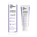 A tube and box of The Humble Co. Sensitivity Toothpaste in spearmint. This vegan, cruelty-free, fluoride-free formula with nano-hydroxyapatite helps reduce plaque and tartar—ideal for sensitive teeth. SLS-free packaging highlighted.