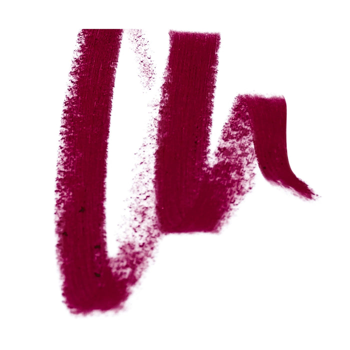 A bold magenta brushstroke, echoing the hydrating color of Mineral Fusion’s Sheer Moisture Lip Tint, curves upward and sharply right on a white background, featuring visible texture and slightly rough edges.